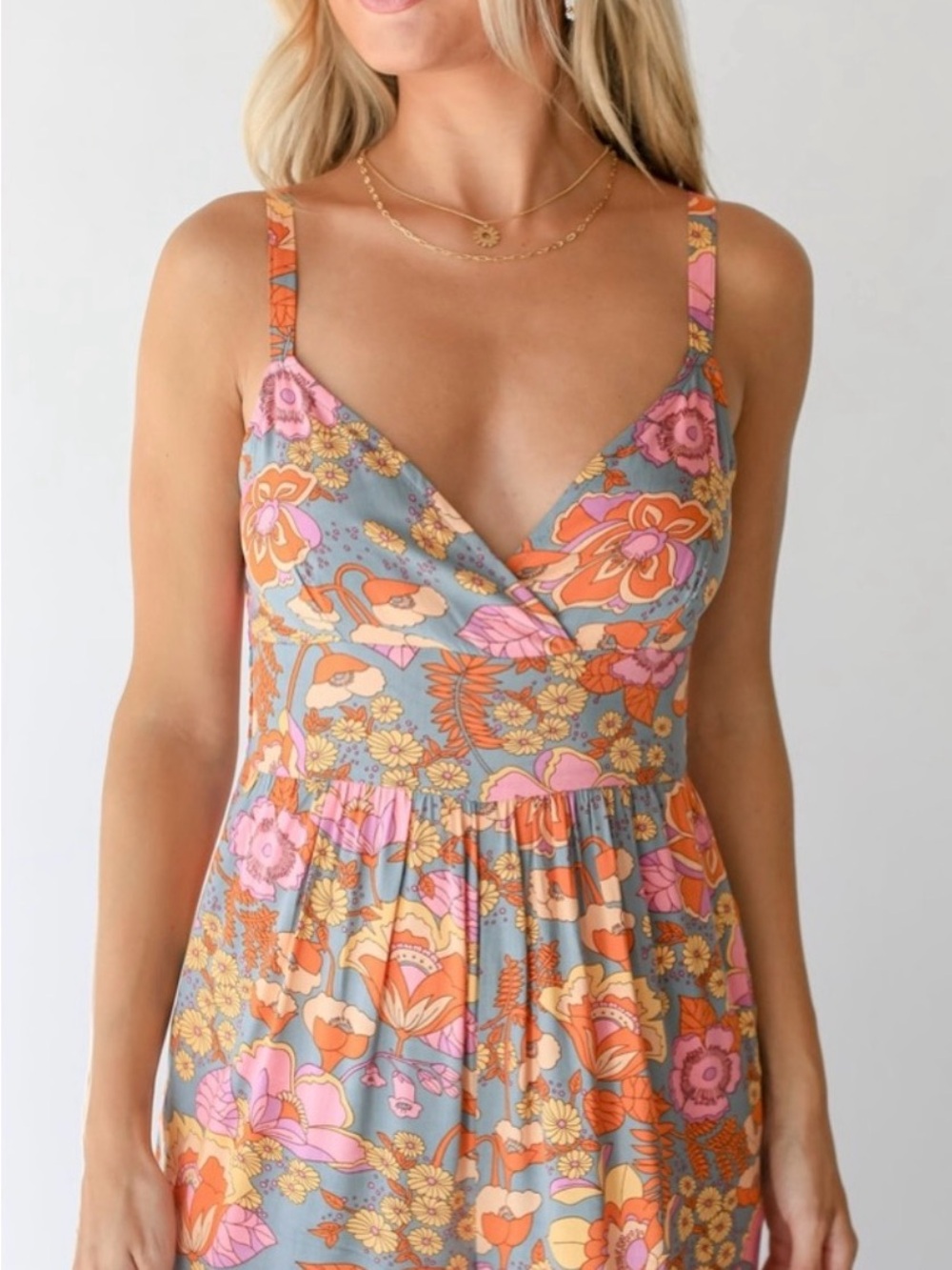 Floral boho wide leg jumpsuit - Pink & Orange - Picture 3 of 7